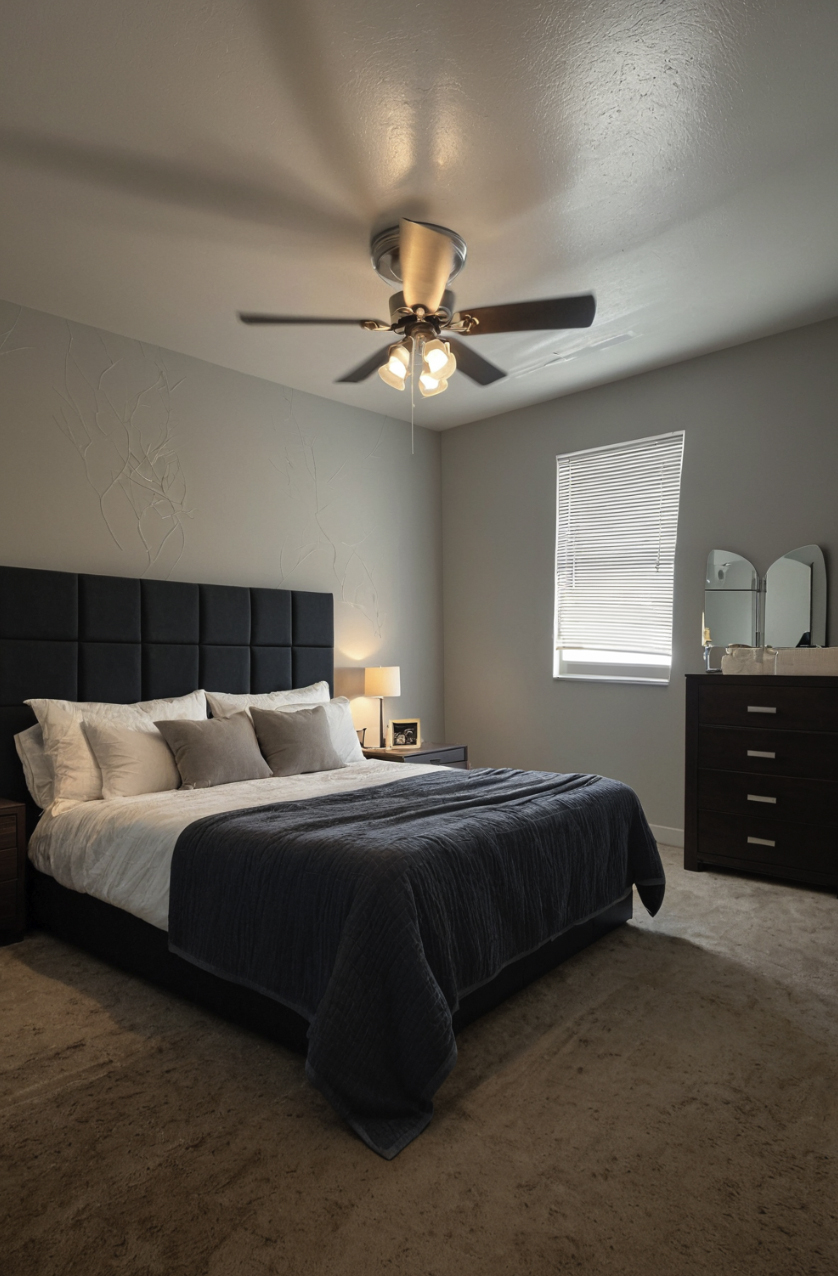 Comfortable bedroom with large window